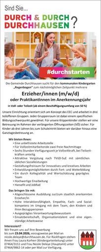 Stellenanzeige Kindergarten Regenbogen Durchhausen