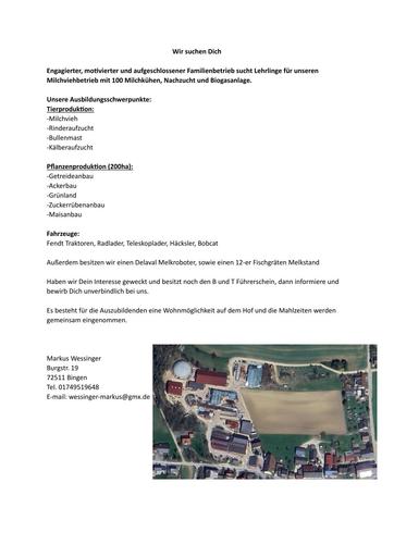 Stelle Landwirtschaftlicher Familienbetrieb Markus Wessinger Bingen