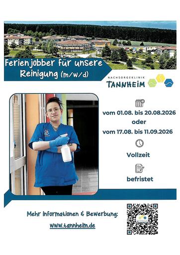 Ferienjob Reinigung Nachsorgeklinik Tannheim Sommerferien 2026