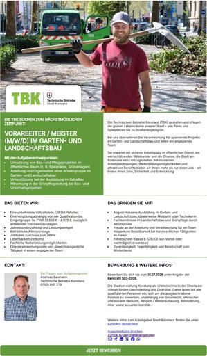 Vorarbeiter / Meister im Garten- und Landschaftsbau - Technische Betriebe Konstanz