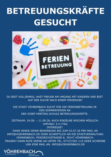 Ferienjob Betreuungskraft Josef-Hebting-Schule Sommerferien 2026